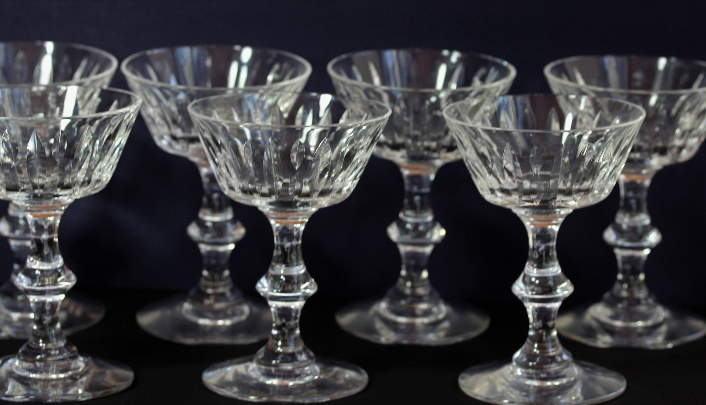 7 Vintage Cut Clear Crystal Champagne Glasses