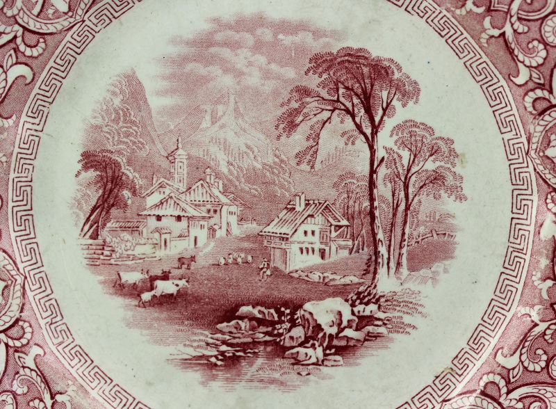 English E. Challinor &quot;Dora&quot; Red Transferware Plate