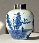 Chinese Blue & White Tea Jar with Sterling Cover