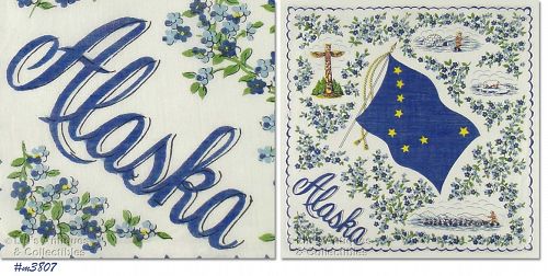 Vintage State Souvenir Hanky Alaska