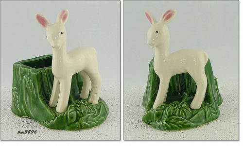 Shawnee Pottery White Deer by Stump Planter