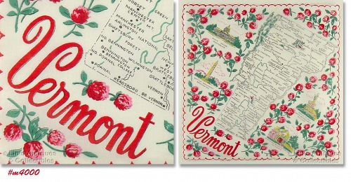 Vintage State Souvenir Hanky Vermont