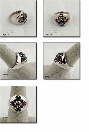 Vintage Silver Ring with Gemstones Size 7