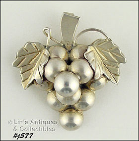 Vintage Silver Grape Cluster Brooch Pendant