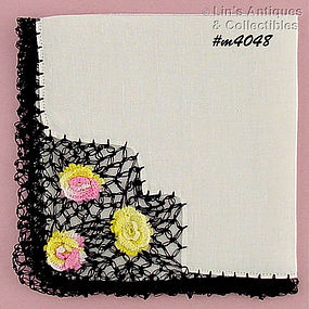 HANDKERCHIEF WITH BLACK CROCHET EDGING