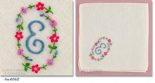 VINTAGE MONOGRAM E IRISH LINEN HANDKERCHIEF