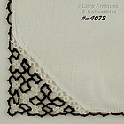 WHITE HANKY WITH BROWN TATTED EDGING