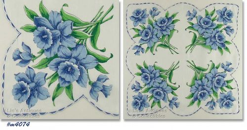 BLUE DAFFODILS LARGER SIZE VINTAGE HANKY HANDKERCHIEF