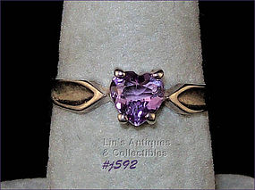 SILVER RING WITH HEART SHAPED AMETHYST (SIZE 8)