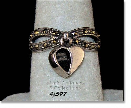 Silver Ring with Heart Dangle and Marcasites