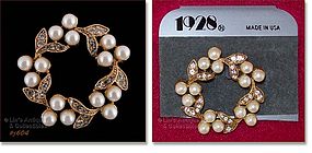 Rhinestones and Faux Pearl Brooch by 1928