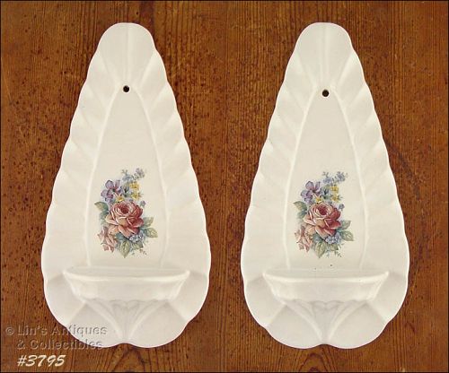 McCoy Pottery Two Floral Decorated Wall Sconces with Display Shelves