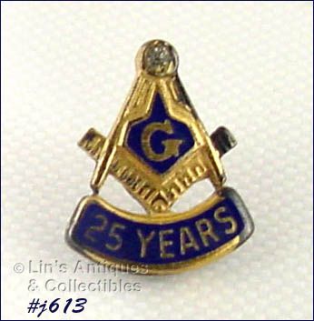 Masonic Sterling 25 Year Pin with Diamond