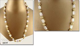 GLASS BEAD NECKLACE WITH ROUND GOLD COLOR SPACERS