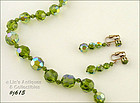 GREEN GLASS BEAD NECKLACE AND MATCHING EARRINGS