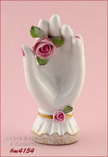 Vintage Lefton Pink Roses Hand Shaped Vanity Dish