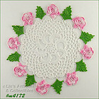 Crochet Doilies Pink Flowers and Green Leaves Set of Three