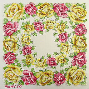 PINK ROSES AND YELLOW ROSES LARGER SIZE HANKY