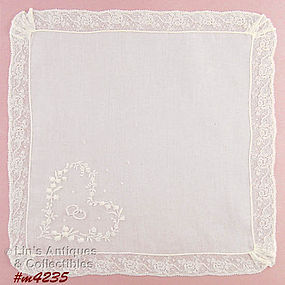 WEDDING HANDKERCHIEF WITH EMBROIDERED RINGS