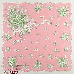 PINK HANDKERCHIEF WITH LILY OF THE VALLEY