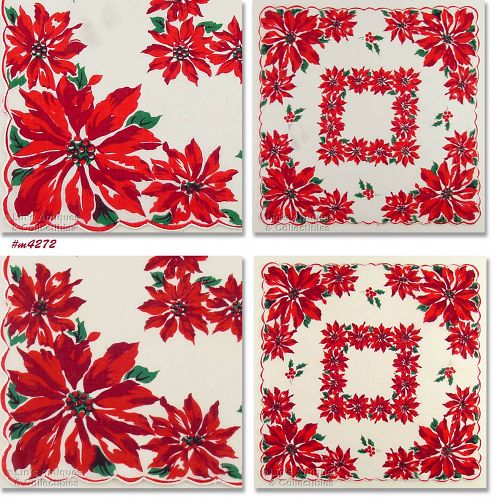 Vintage Christmas Hanky Lots of Poinsettias