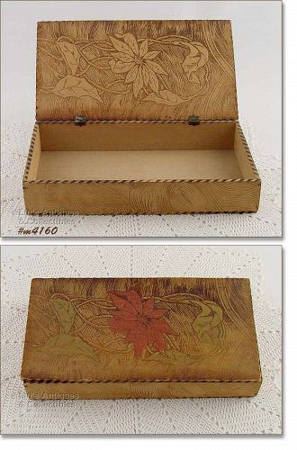 Vintage Pyrography Box with Red Poinsettia