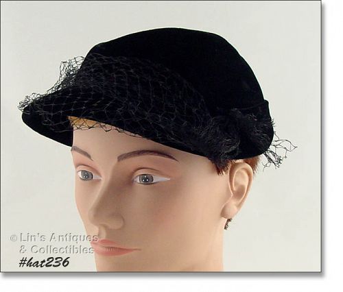 Vintage Black Hat with Black Netting Veil