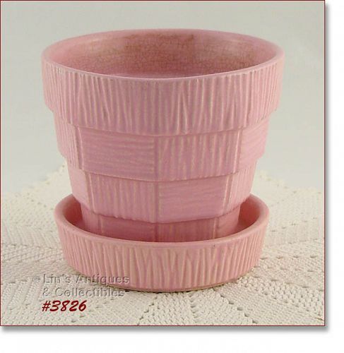 McCoy Pottery Pink Basketweave Flowerpot