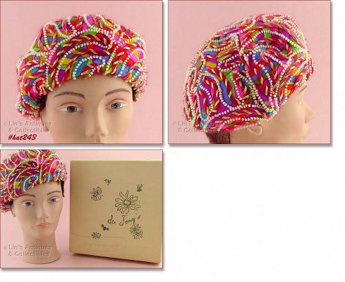 Vintage De Jongs Beret Style Pink Color Confetti Hat IOB