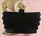 VINTAGE BLACK CROCHET HANDBAG WITH LUCITE HANDLES