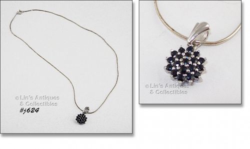 Sapphire Cluster Silver Pendant with Silver Chain