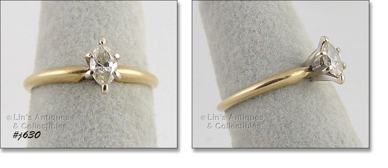 14K Yellow Gold Marquis Diamond Engagement Ring