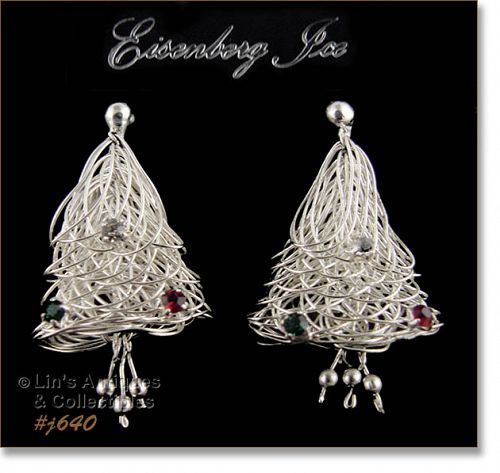 Eisenberg Ice Christmas Earrings Silver Tone Pierced