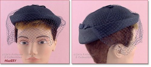 Vintage Navy Blue Hat with Netting Veil