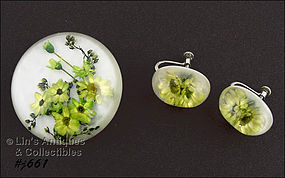 LUCITE PIN AND EARRINGS