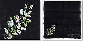 BLACK HANKY WITH PETIT-POINT ROSEBUDS