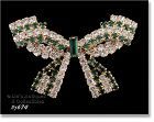 Signed Eisenberg Ice Bow Shape Pin Green and Clear Rhinestones