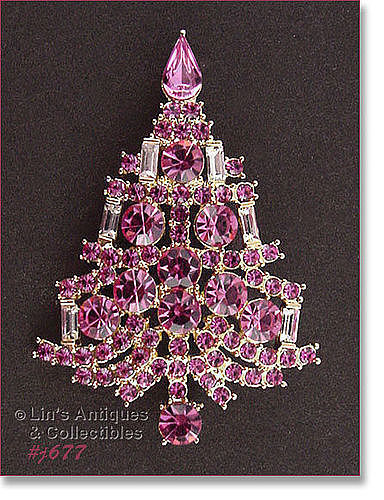 EISENBERG ICE PINK RHINESTONE CANDLE TREE CHRISTMAS PIN