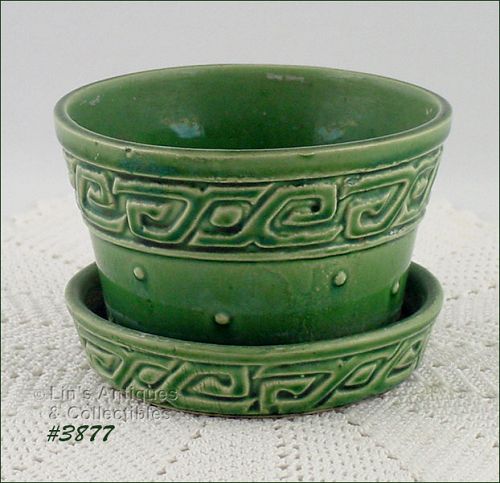 McCoy Pottery Green Greek Key Flowerpot