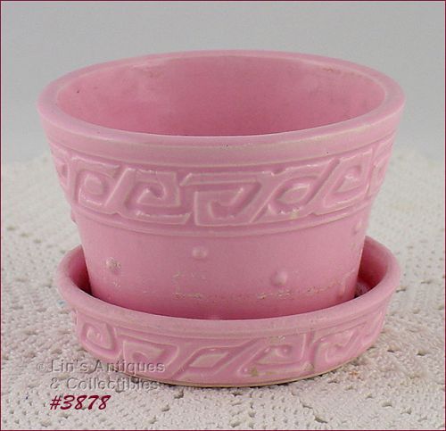 McCoy Pottery Pink Greek Key Flowerpot