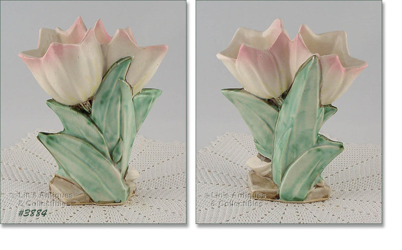 McCoy Pottery Double Tulip Vase Pink Tips
