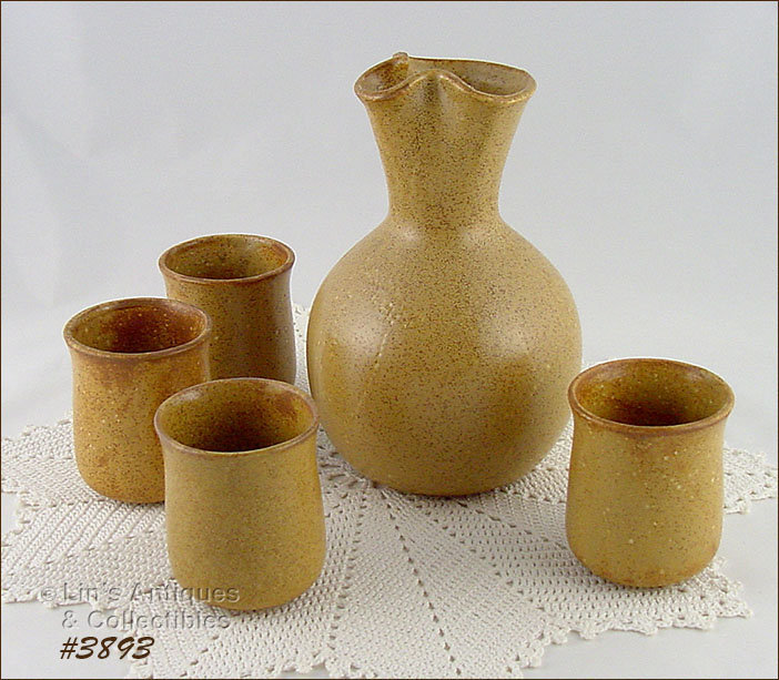 McCoy Pottery Canyon Decanter with Four Tumblers
