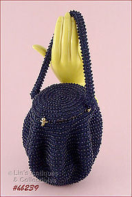 Vintage Josef Beaded Handbag Navy Blue Made in Italy