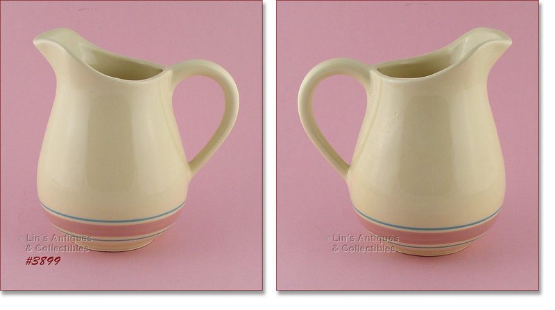 McCoy Creamer Pitcher Pink and Blue Bands Stone Craft USA – Zsinta