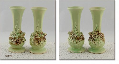 McCOY POTTERY PAIR OF RUSTIC COLOR VINTAGE BUD VASES
