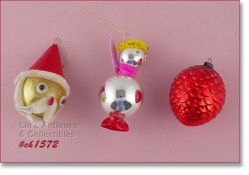 Three Vintage Glass Christmas Ornaments