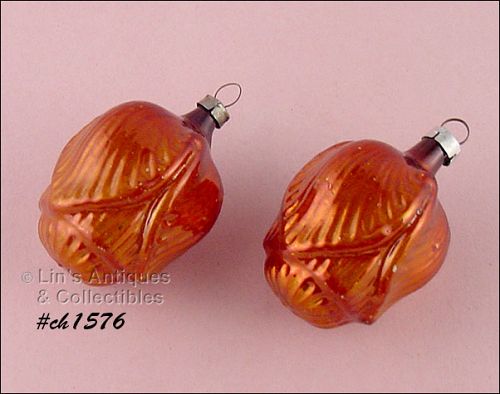 Two Tulip Shape Vintage Glass Christmas Ornaments