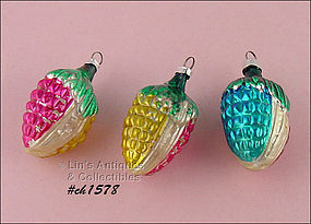 3 GLASS CORN (OR ACORN) ORNAMENTS