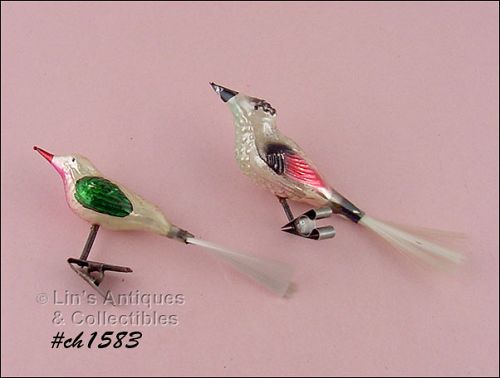 Vintage Glass Bird Shape Clips Christmas Ornaments