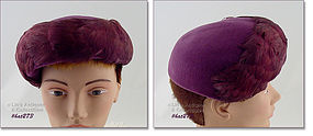 Vintage Plum Color Hat with Feathers By Carol